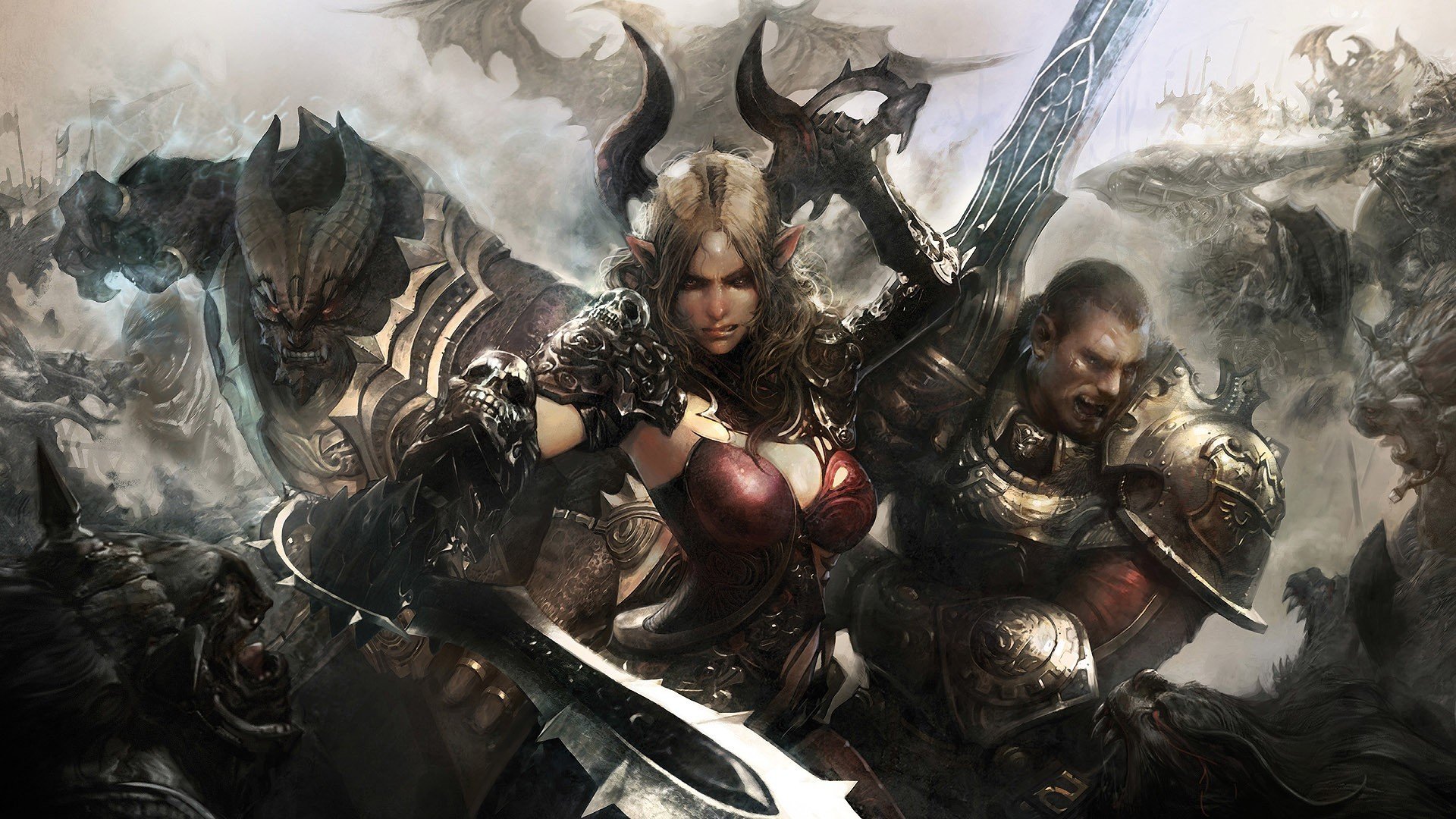 fille guerrier monstres épée arme