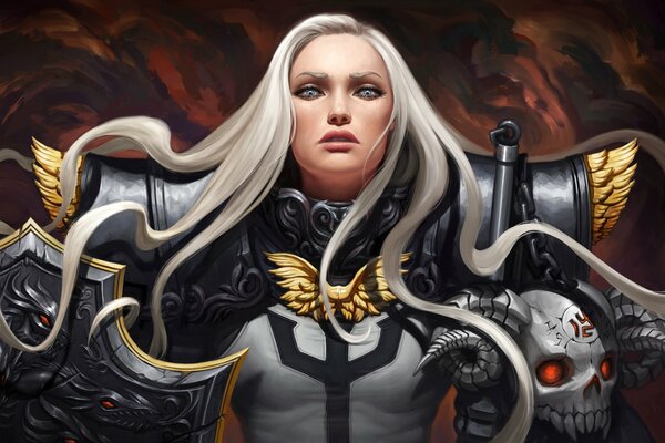 Fille aux cheveux blancs en armure