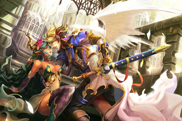 Elfe et elfe dans le château de la fantaisie
