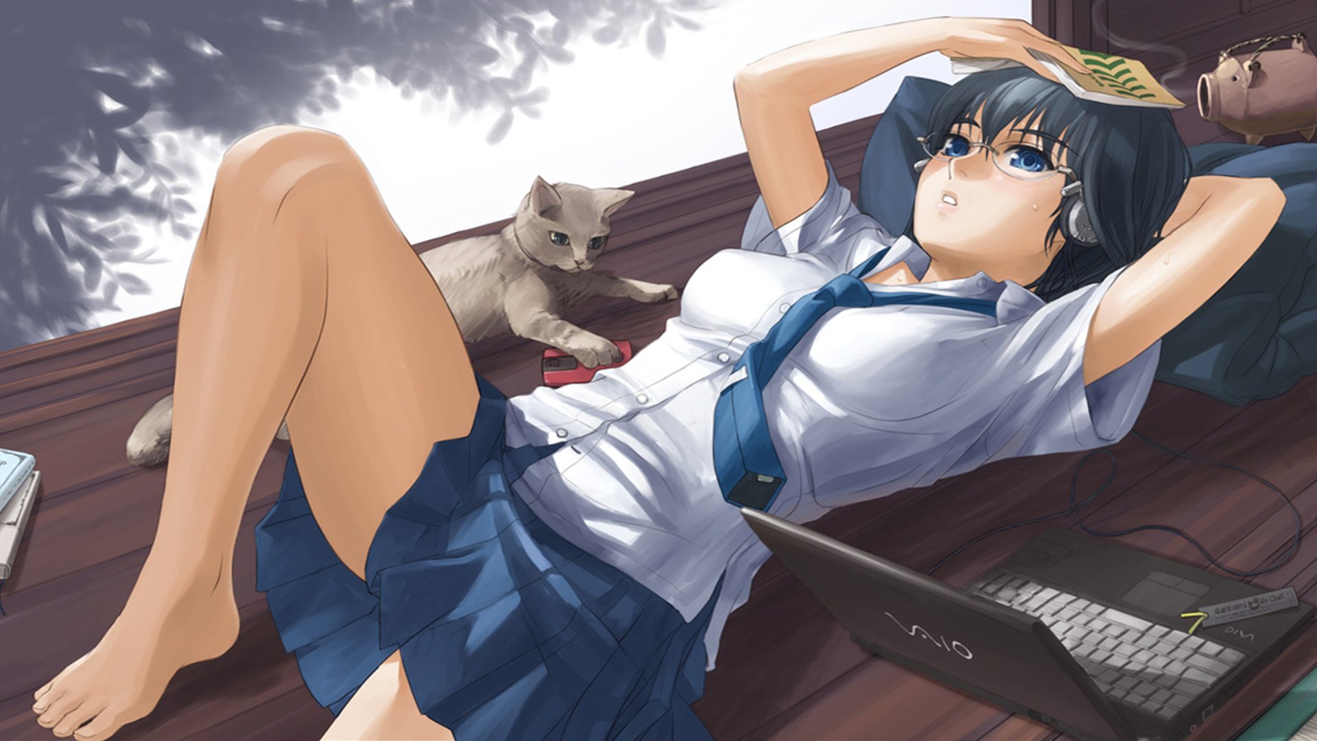 anime fille chat ordinateur portable