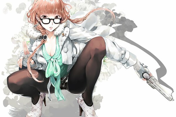 Rousse anime bestie posant avec geste et pistolet