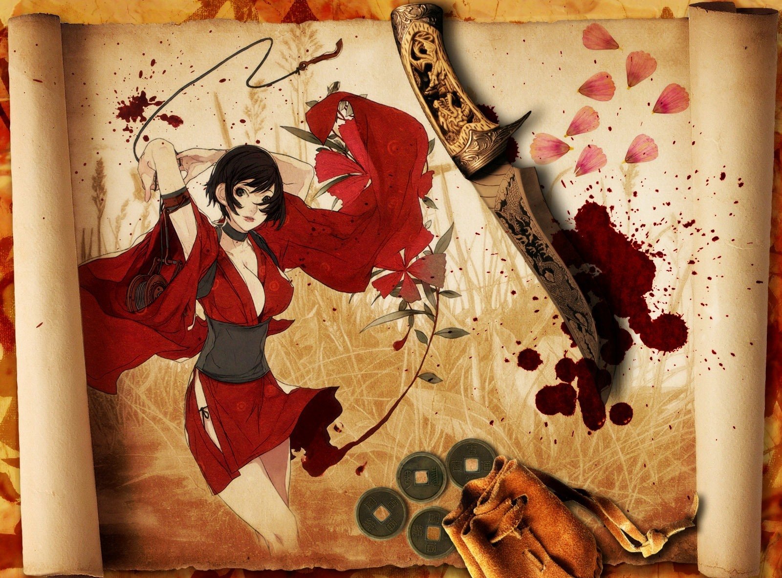 texture chinois poignard pièces de monnaie