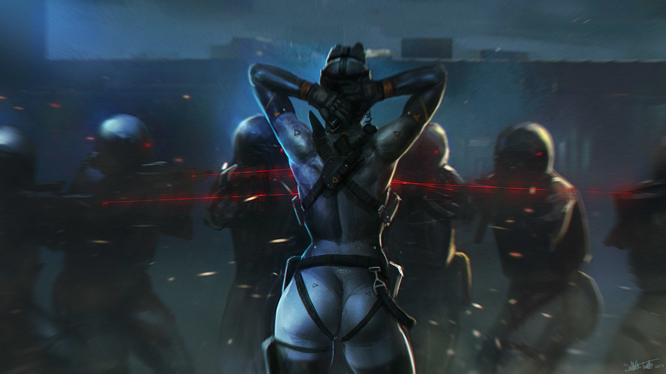 art salvador trakal fille soldats commando ennemis nuit dos vue laser