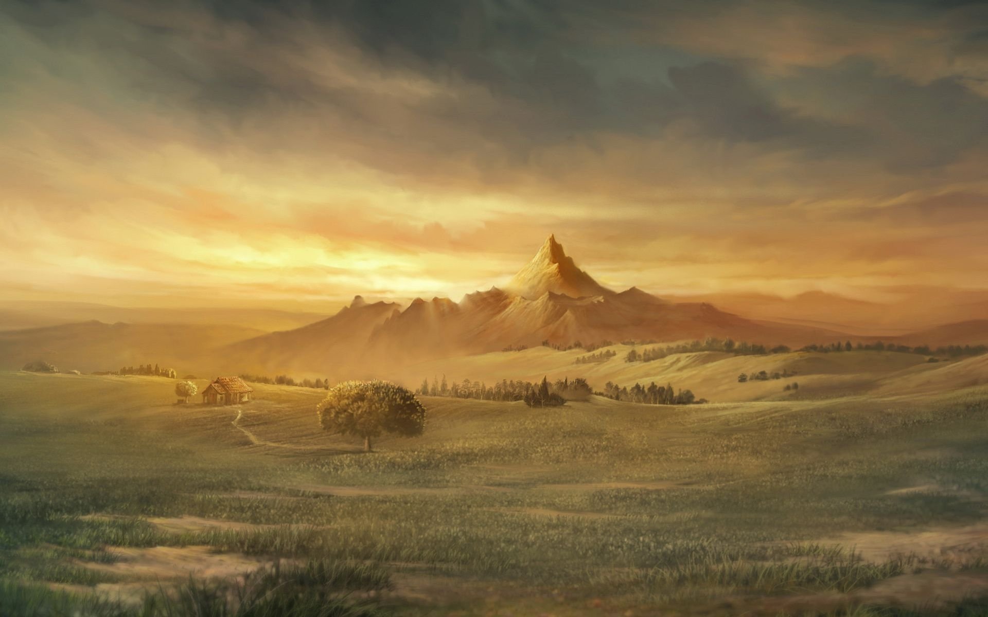 maison montagne champ ciel