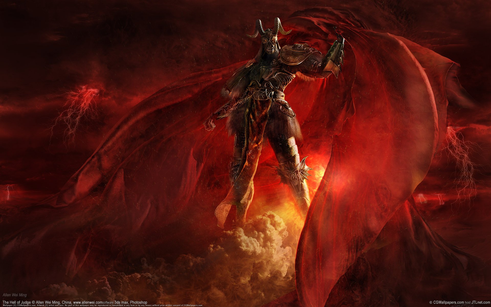 monstre démon guerrier cornes rouge cape fiction