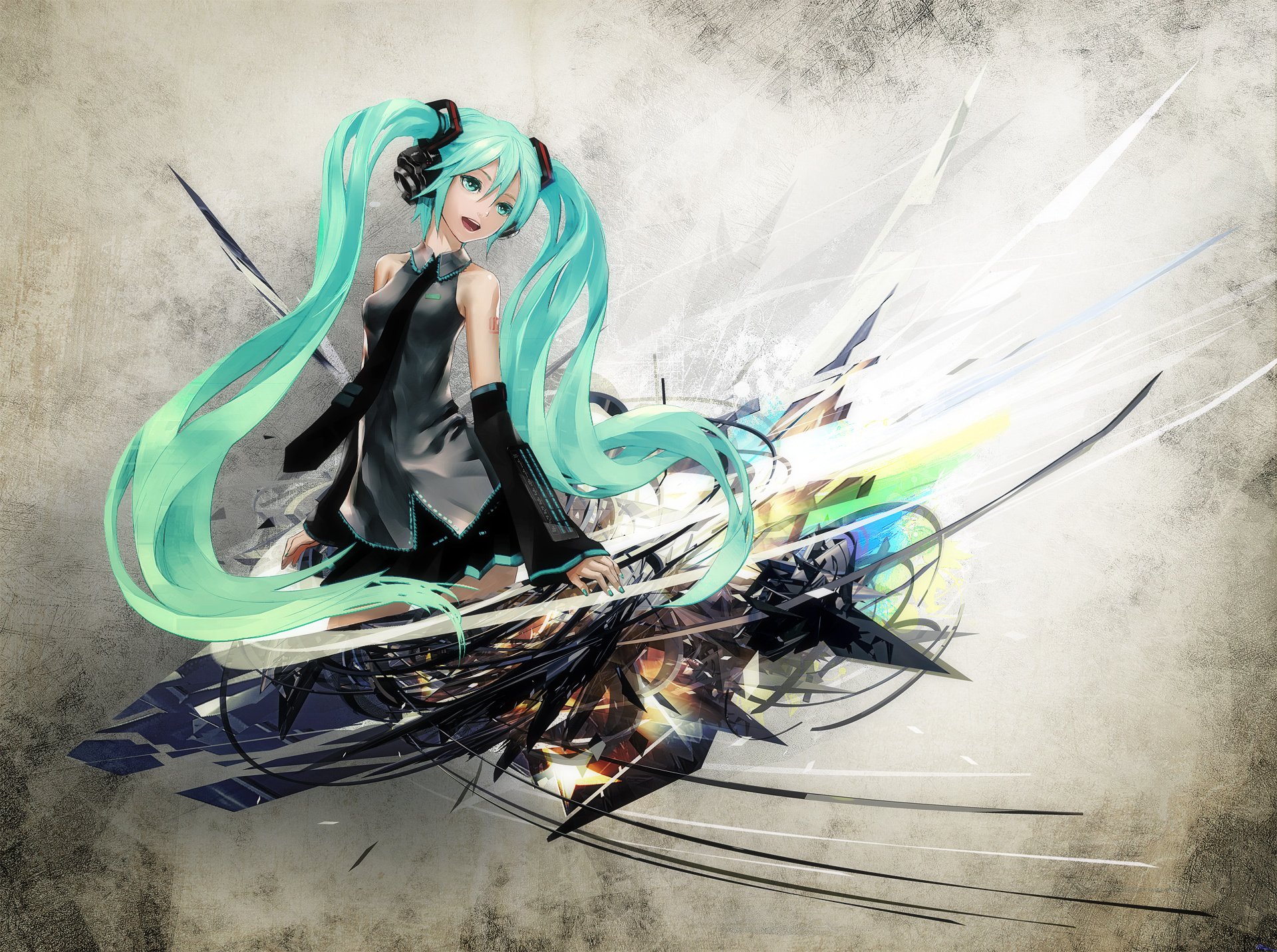 art redjuice vocaloid hatsune miku hatsune miku fille casque cheveux longs cheveux bleus yeux bleus