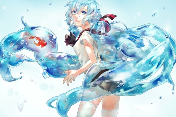 Anime fille entourée d eau