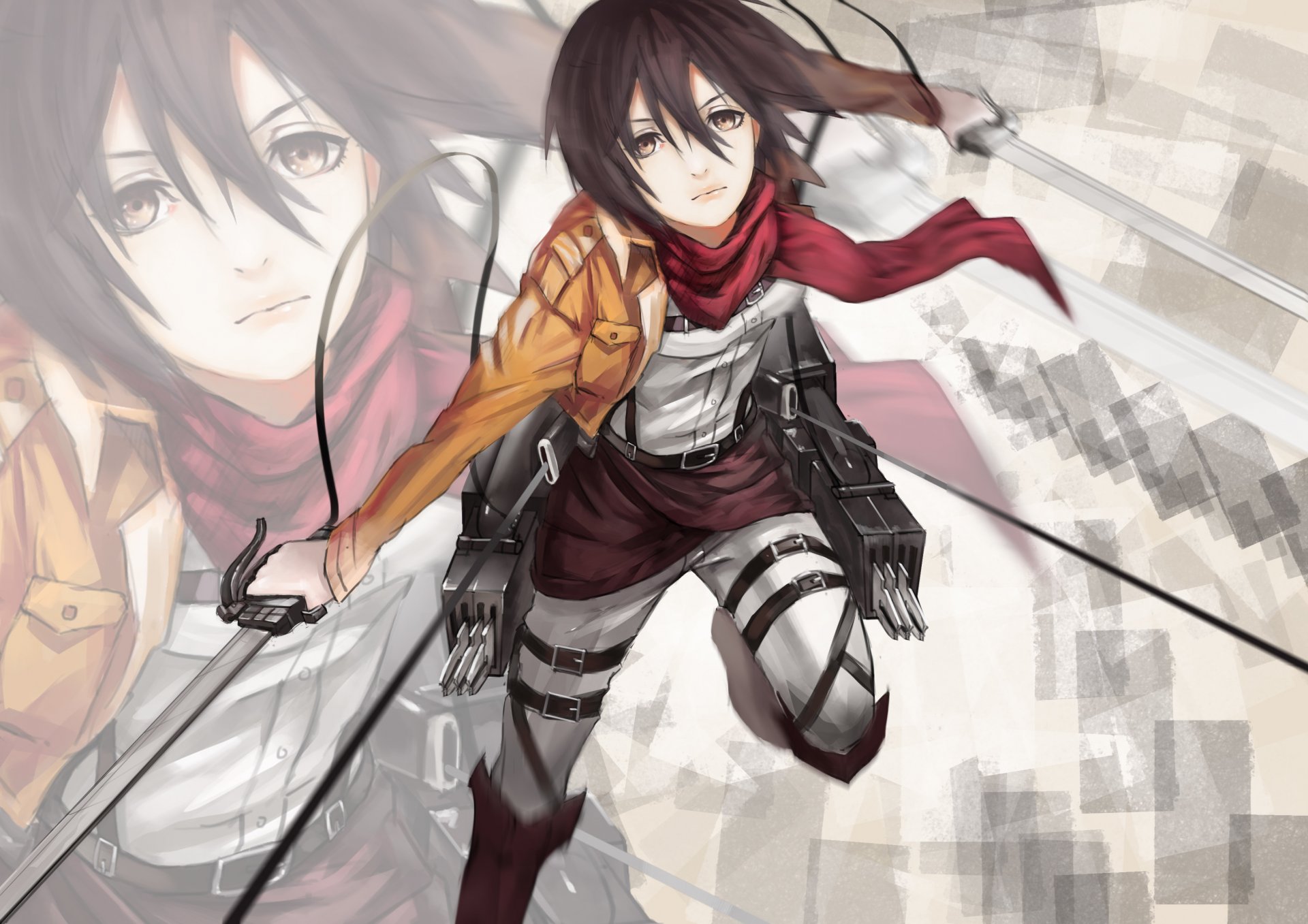 art hq19910119 fille mikasa ackerman vue lames vol cordes soldat fond pas shingeki pas kyojin