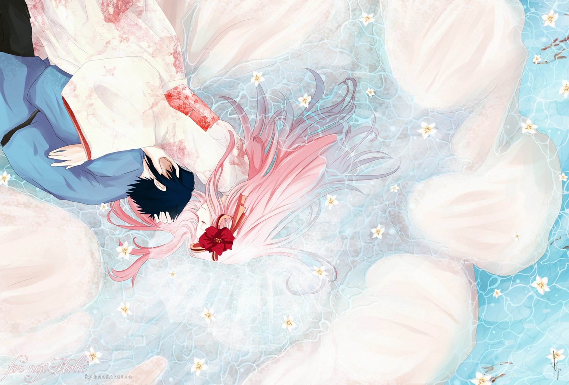 art humonster anime naruto sasuke haruno sakura fille garçon eau kimono fleurs