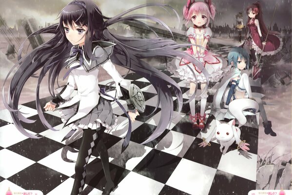 Art anime Madoka manika sur le terrain d échecs