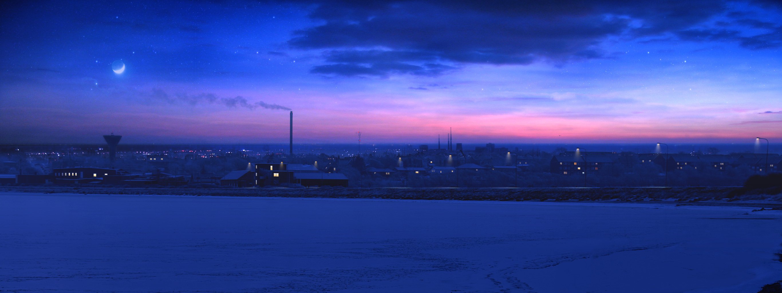 coucher de soleil ville hiver