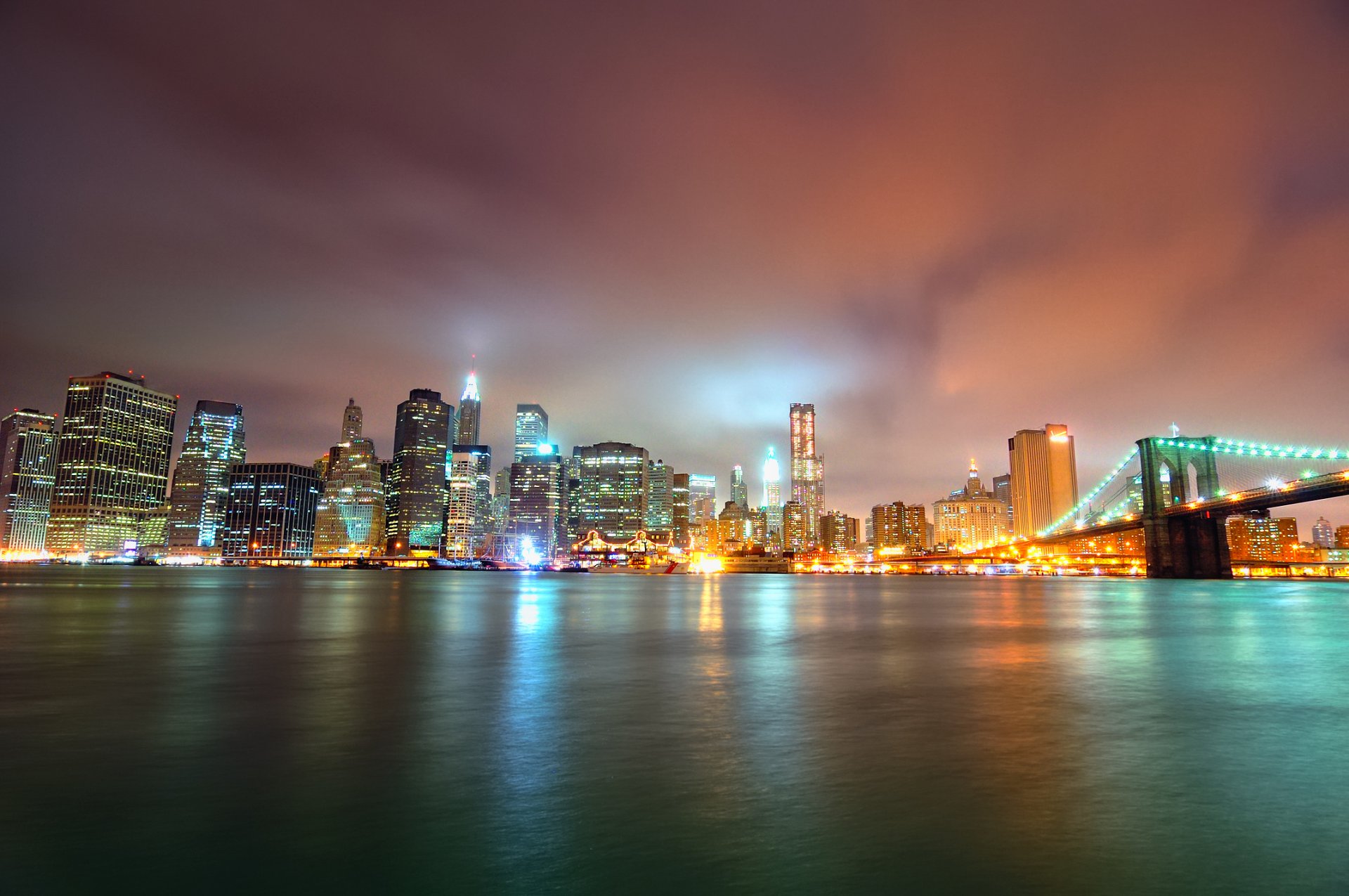 manhattan nuit brooklyn pont parc new york gratte-ciel lumières