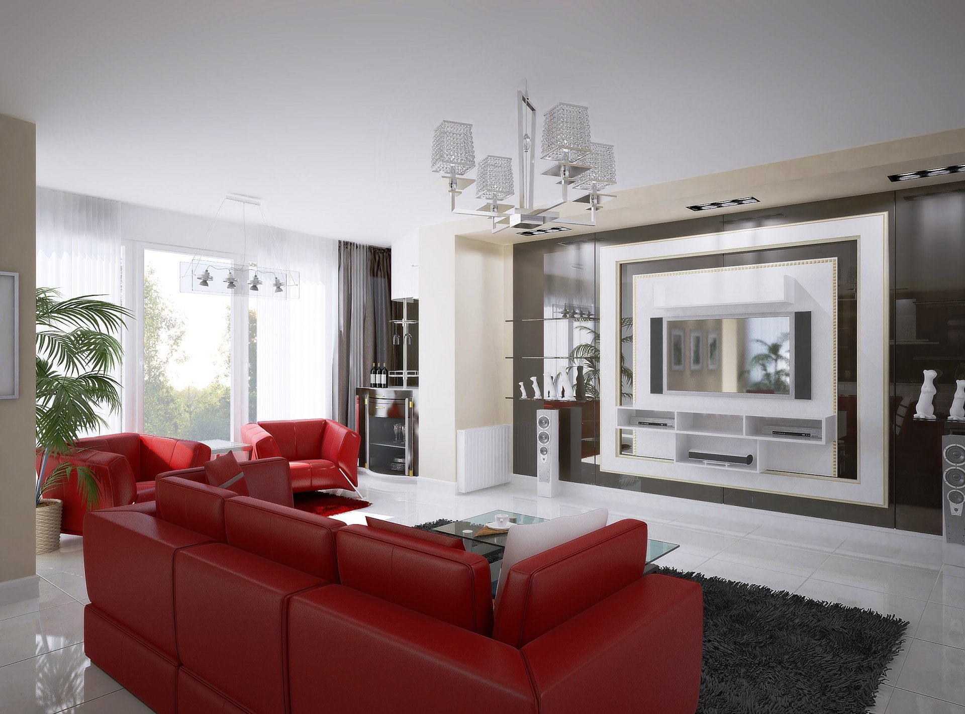 intérieur design chambre rouge canapé