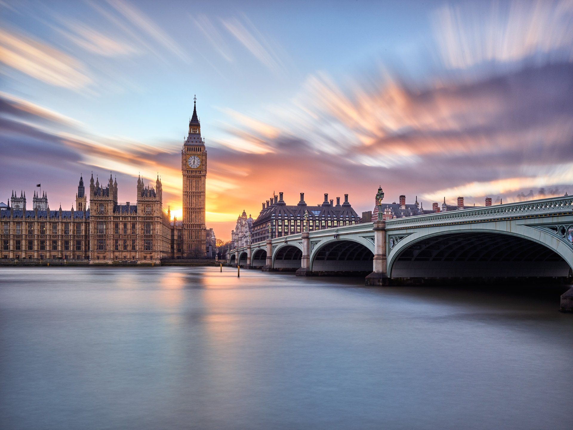 royaume-uni angleterre ville londres westminster big ben pont rivière ciel nuages exposition