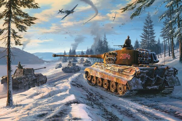 Une colonne se déplace dans la forêt d hiver