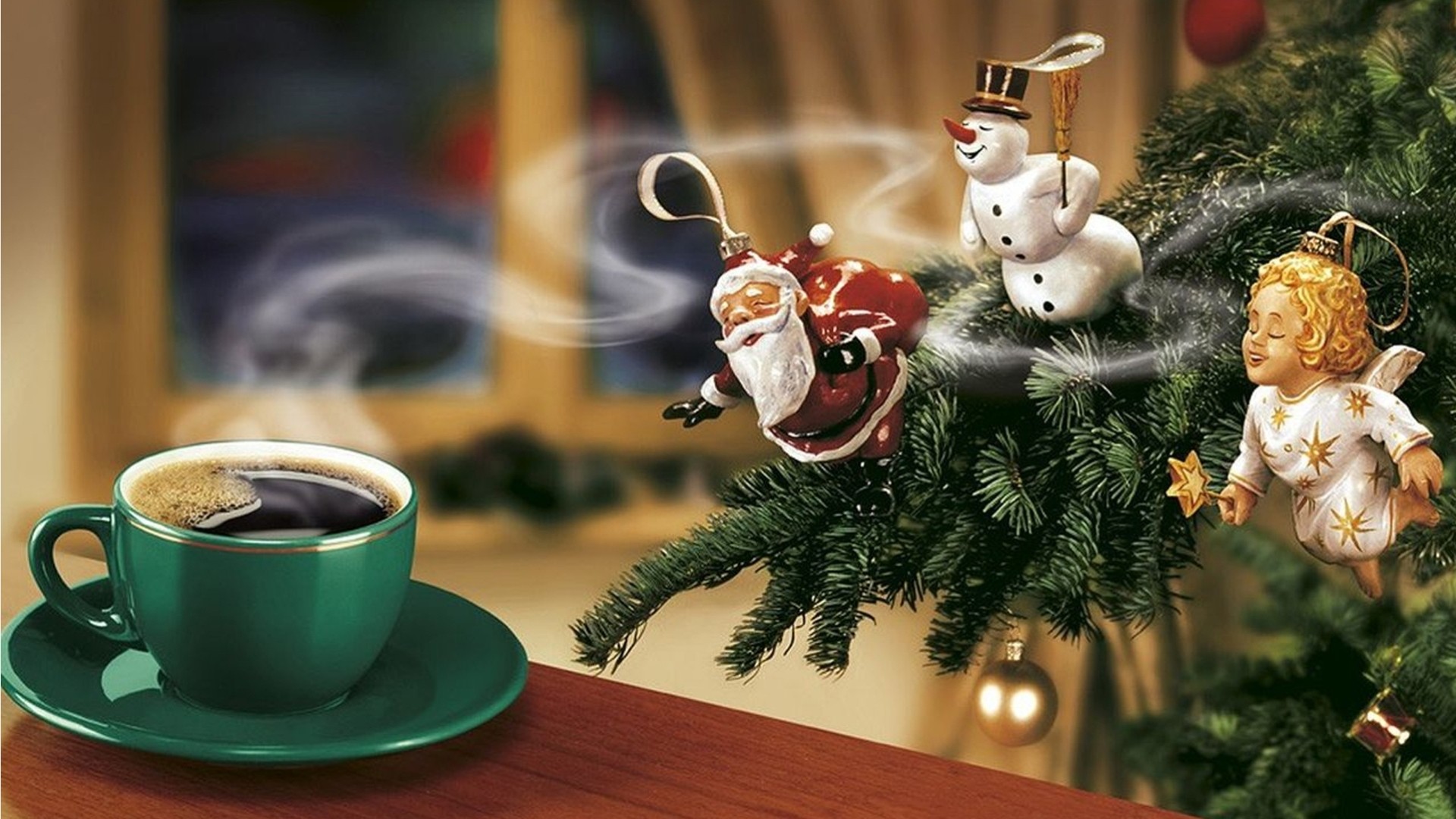 arbre de noël père noël nouvel an café bonhomme de neige ange