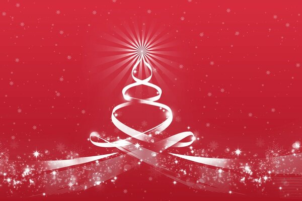 Symbole de l arbre de Noël avec une étoile brûlante sur fond rouge