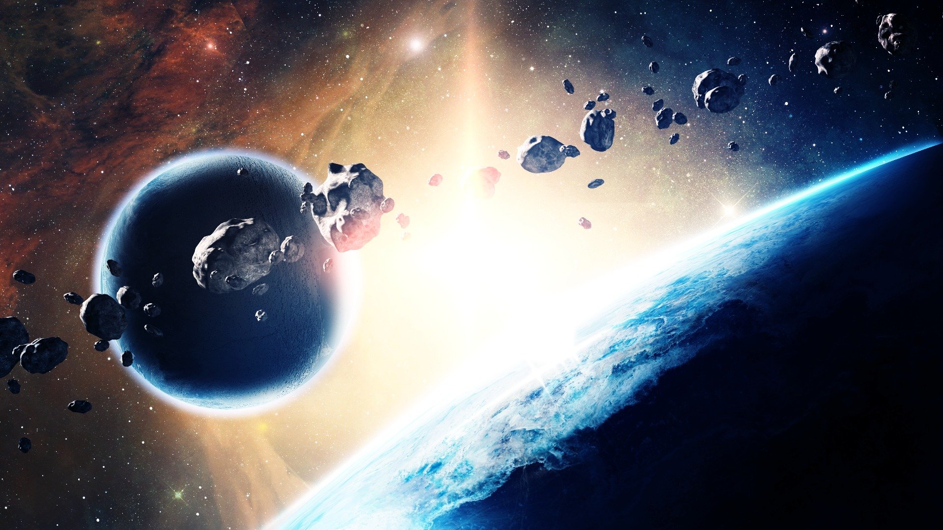 espace pallets astéroïdes étoiles nébuleuse