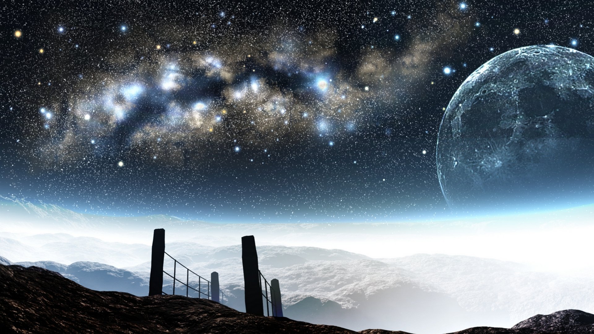 art royaume uni étoiles voie lactée montagnes hauteur lune nuit ciel