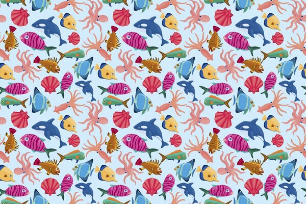 Remplissage marin texturé avec des poissons et des coquillages