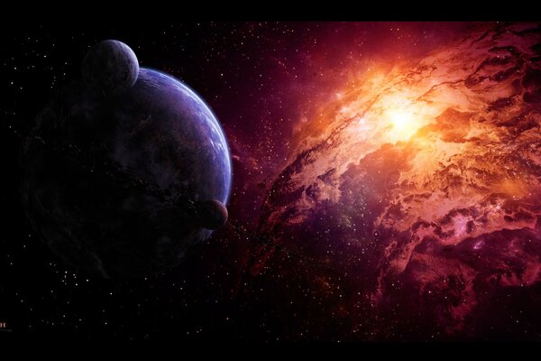 Planète sur fond de nébuleuse et d étoiles