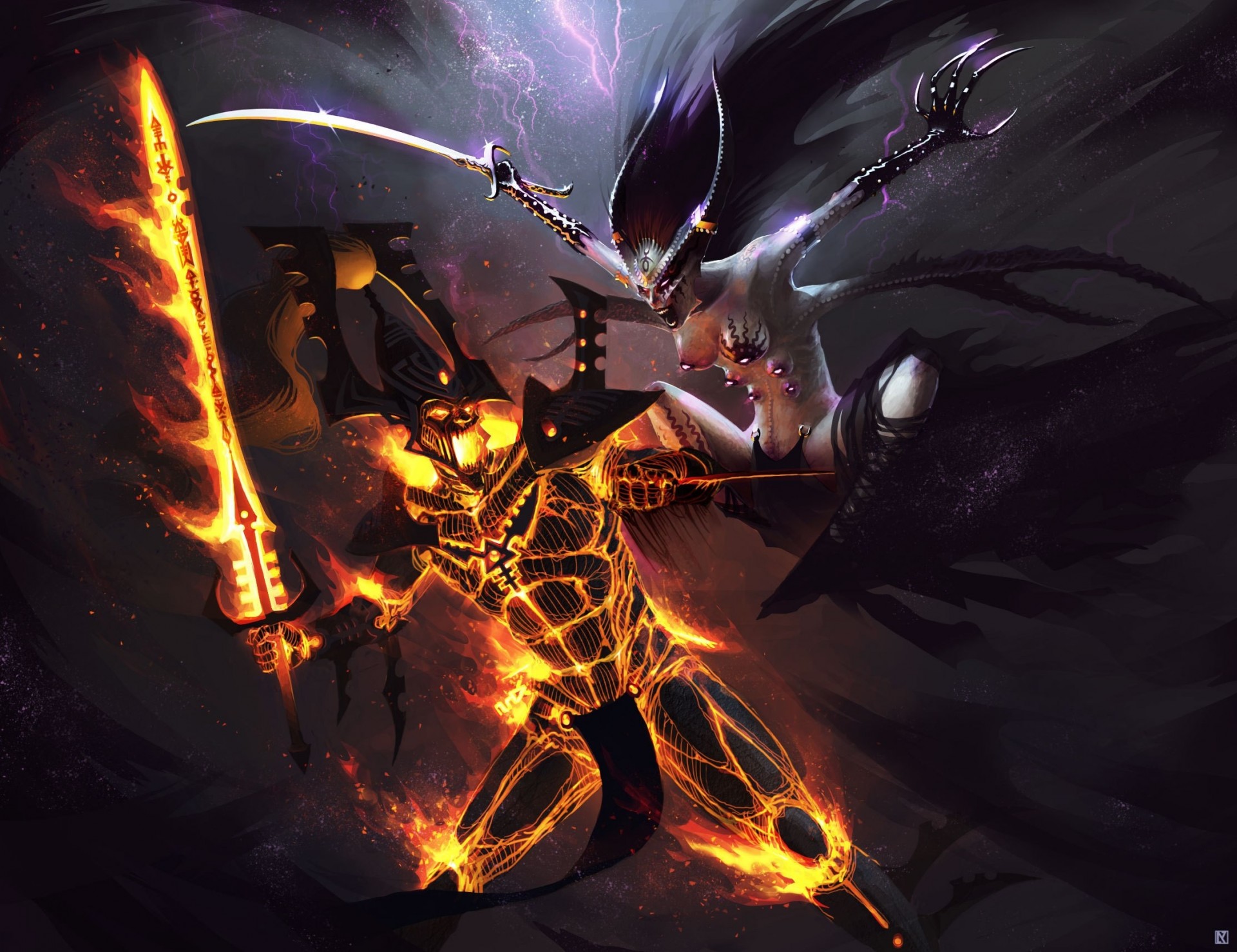avatar chaos warhammer 40k gardien des secrets eldars combat démon