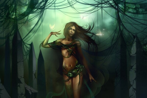 Dryade fille dans la forêt magique