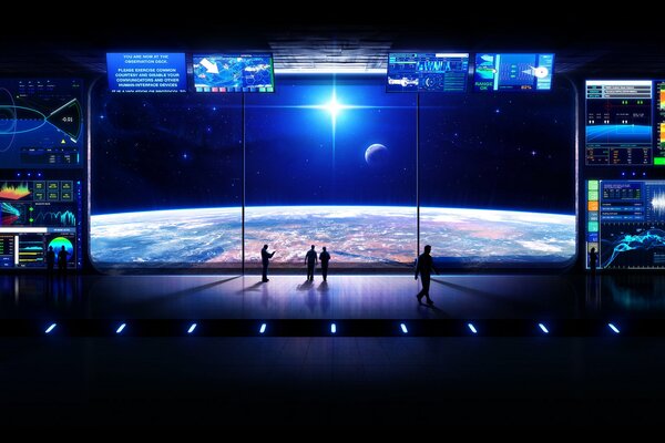 Grand écran dans l espace où seules les planètes et les étoiles
