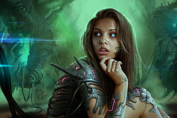 Cyborg fille dans les fils