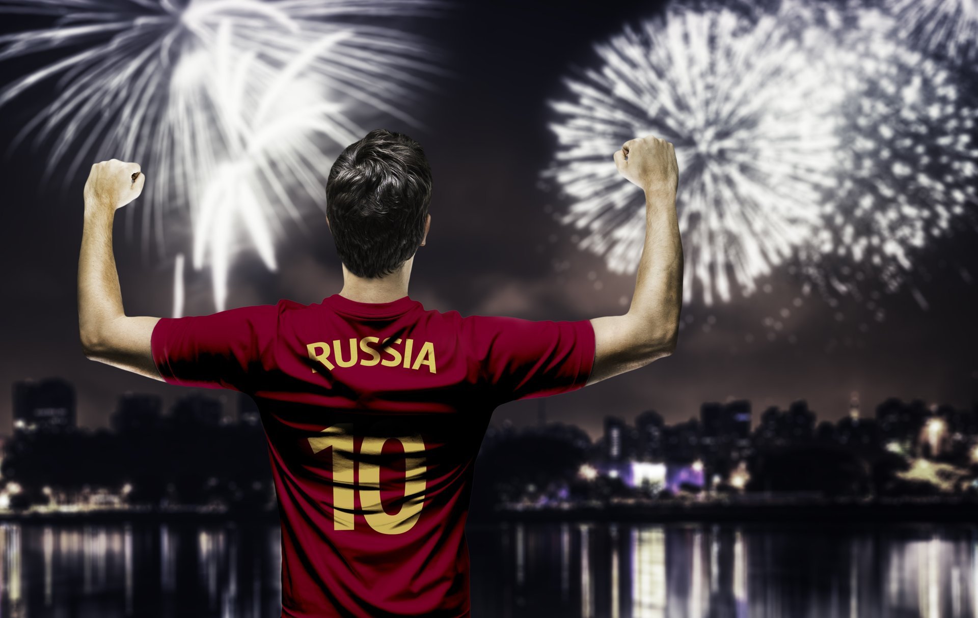 russie football feux d artifice joueur équipe nationale de russie footballeur uniforme salut