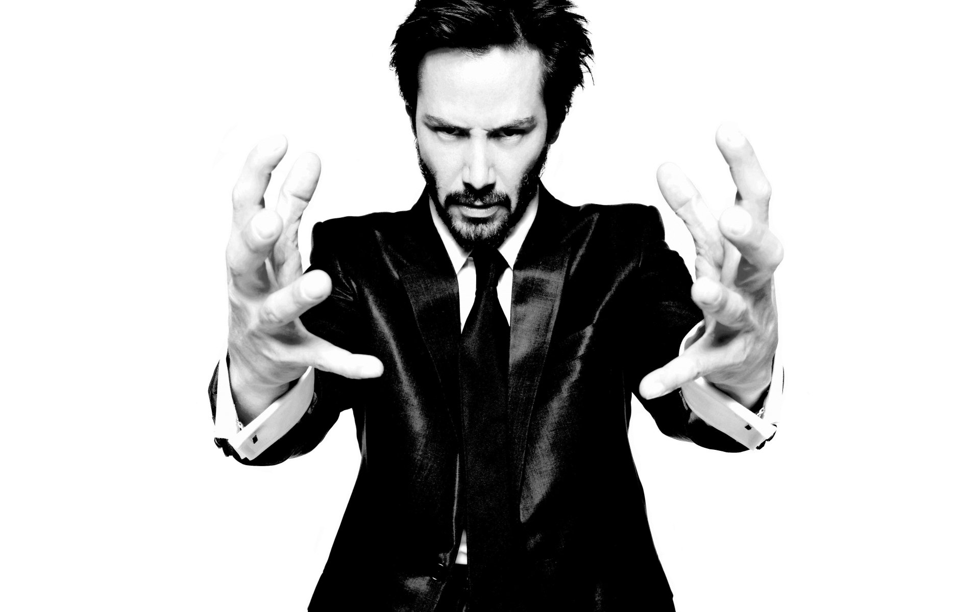keanu reeves homme mains doigts noir et blanc