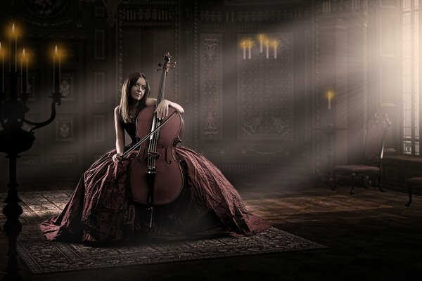 Dans la salle Vintage fille avec violoncelle