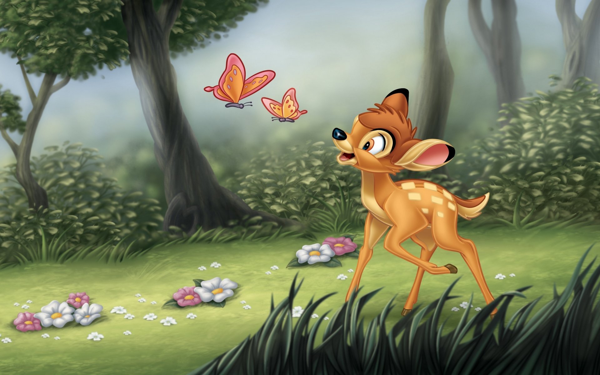 bamby walt disney forêt arbres fleurs bambi dessin animé
