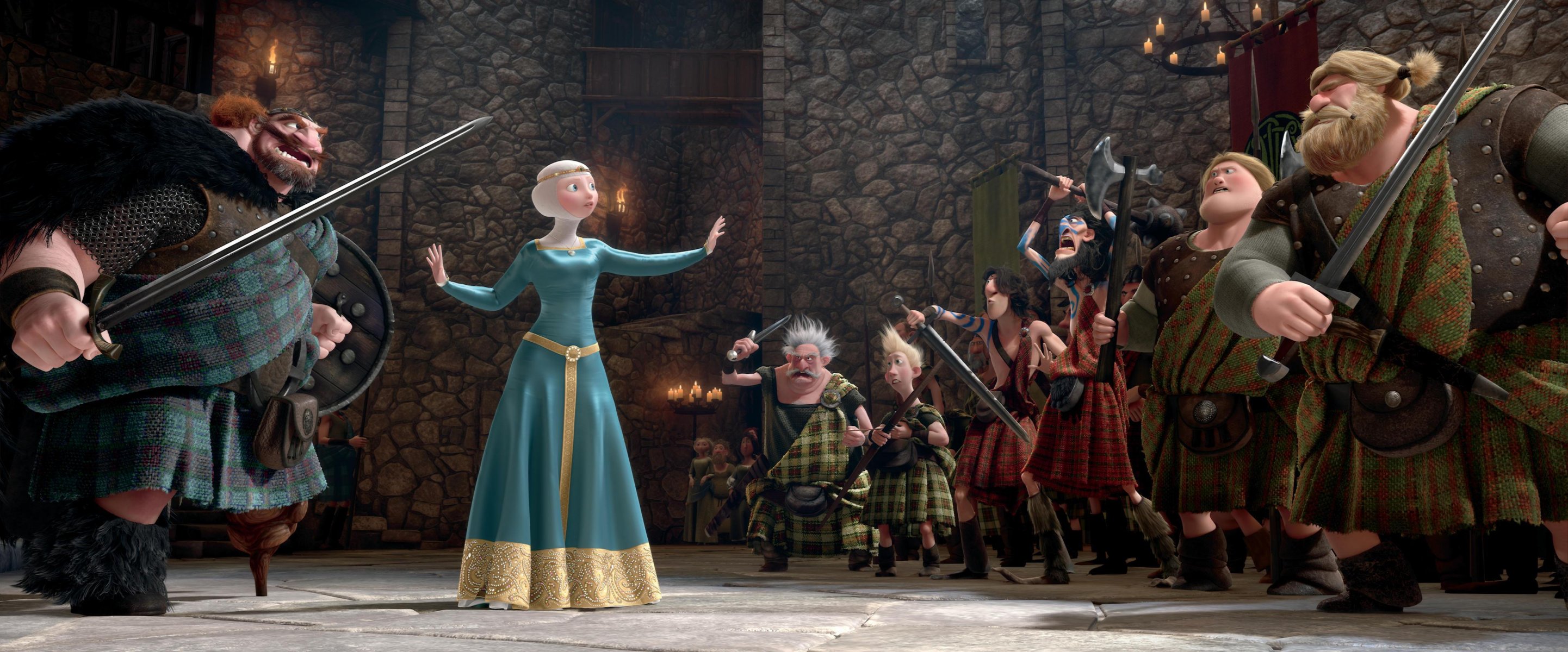 film disney pixar écosse roi reine princesse barbares merida cheveux roux courageux dessin animé pixar archer guerriers écossais château bougies collection