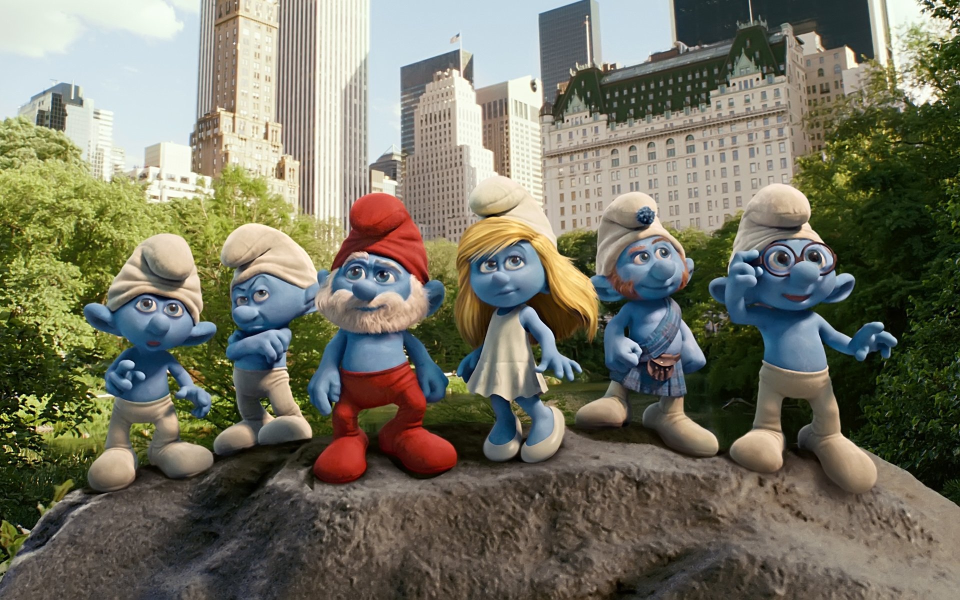 schtroumpfs schtroumpfs schtroumpfs dessin animé bleu hommes nains ville new york