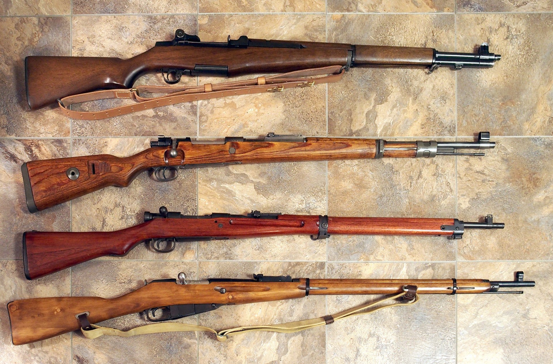 armes de haut en bas garand m1 arr 1936-1957 mauser 98k 1935 arisaka type 30 1897-1905 mosina 1891-1930 fusils seconde guerre mondiale