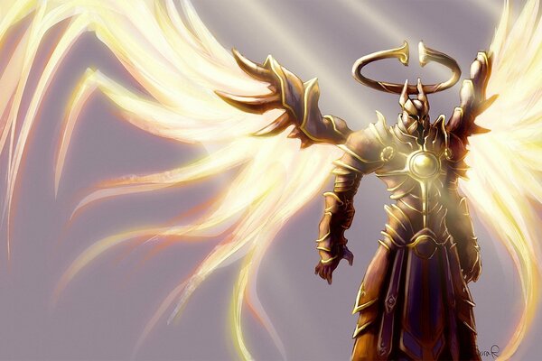 Alien avec des ailes en armure. Monde fantastique