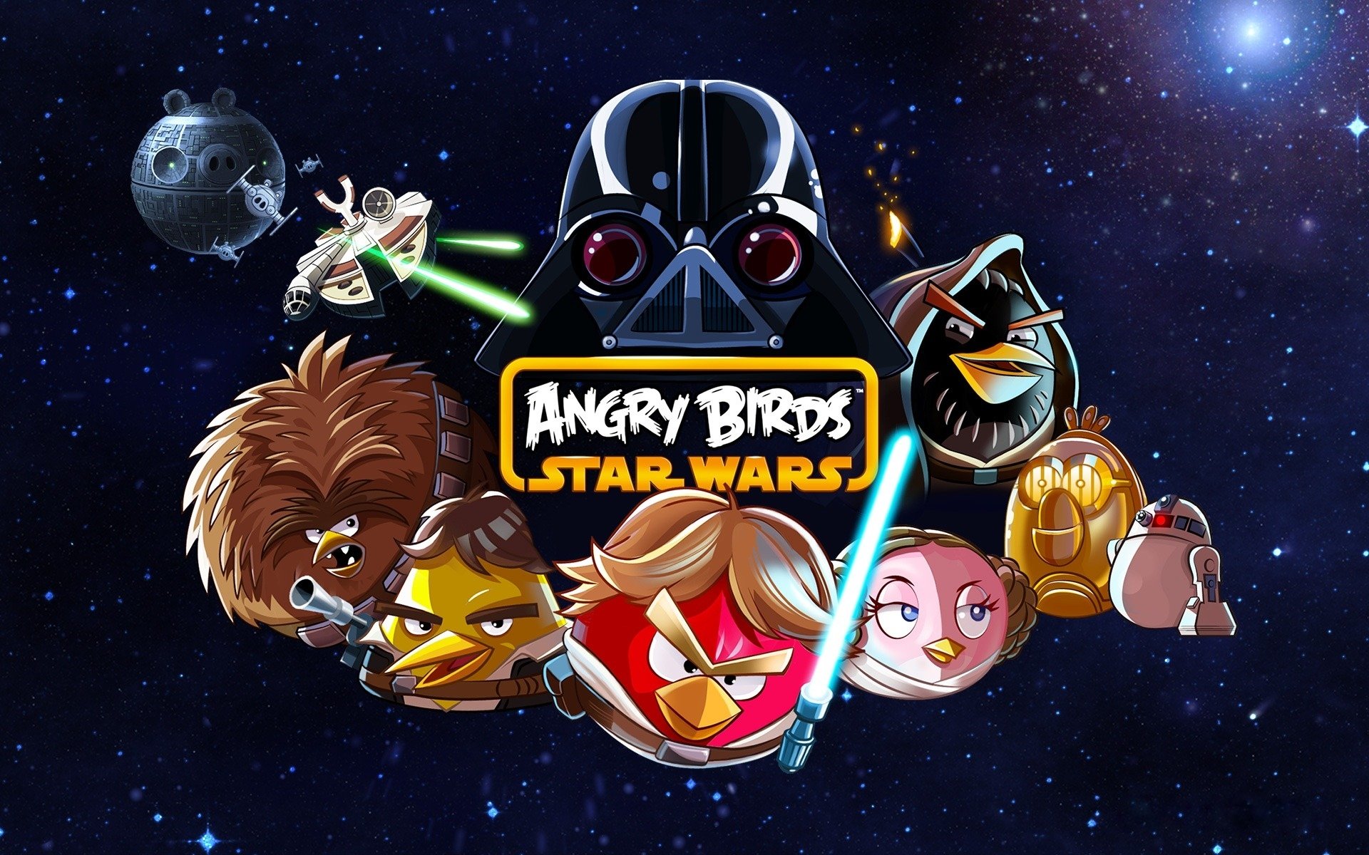star wars angry birds angry birds darth vader luke skywalker obi-wan kenobi han solo chewbacca droïdes étoile de la mort faucon du millénaire