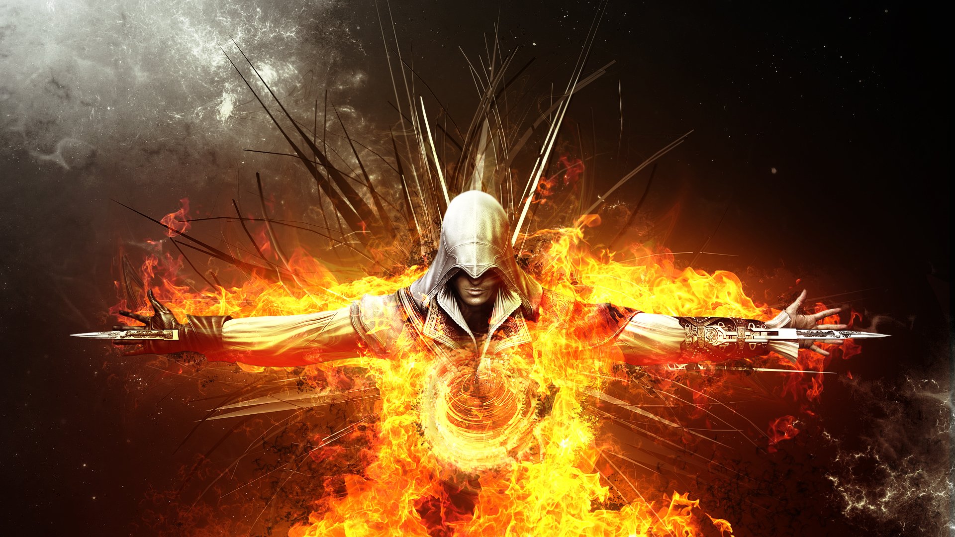 assassins 2 ezio auditore da firenze assassin peur assassin creed assassin flamme feu lames abstrait art