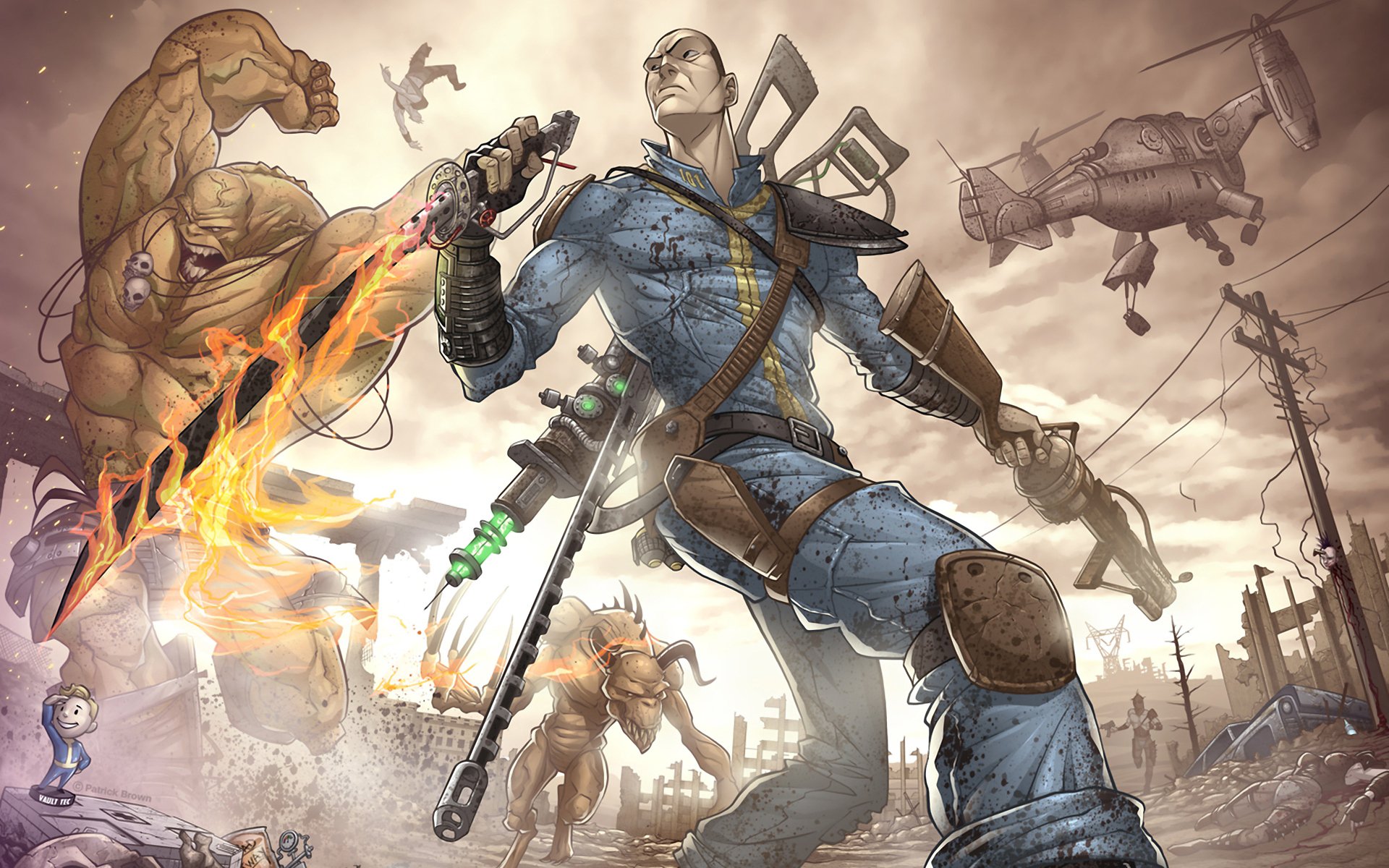 fallout homme arme monstre mutant bandits ruines apocalypse