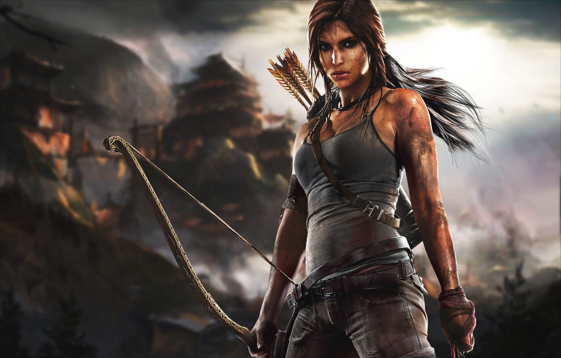 tomb raider lara croft crystal dynamics square enix tomb raider arc survie fille poitrine boue nuages