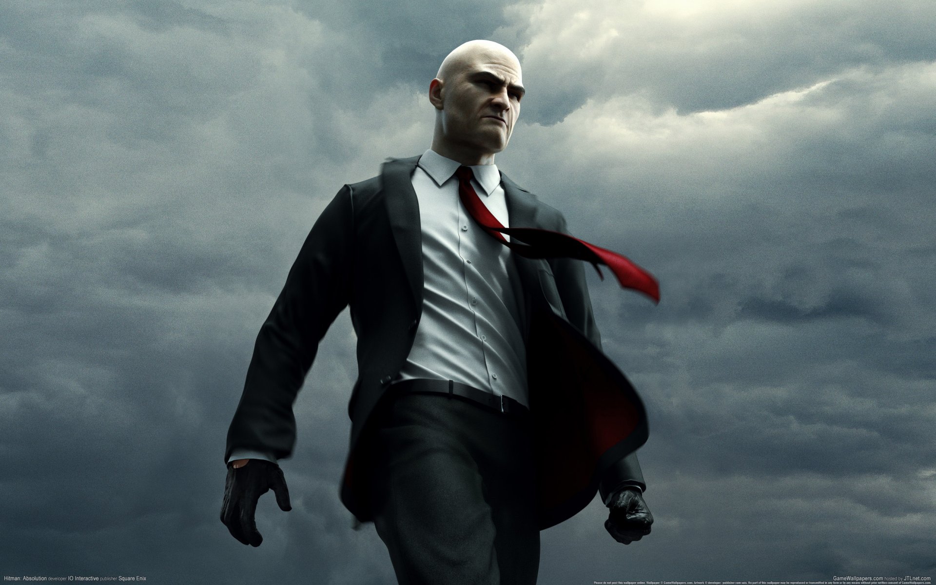 hitman: absolution tueur à gages agent 47 quarante-septième chauve gants veste costume cravate nuages gamewallpaper