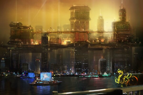 Ville de nuit chinoise du futur