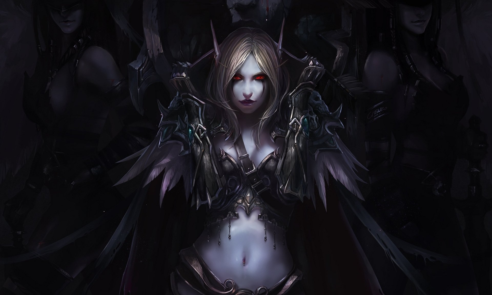art chenbo world of warcraft elfe silvana elfe filles yeux rouges manteau plumes