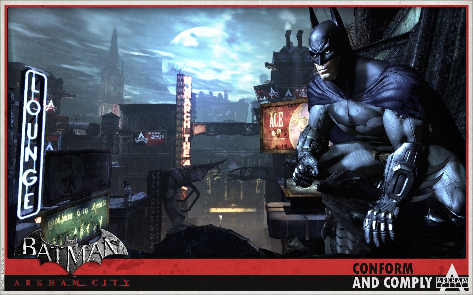 batman arkham city ville enseigne nuit lune