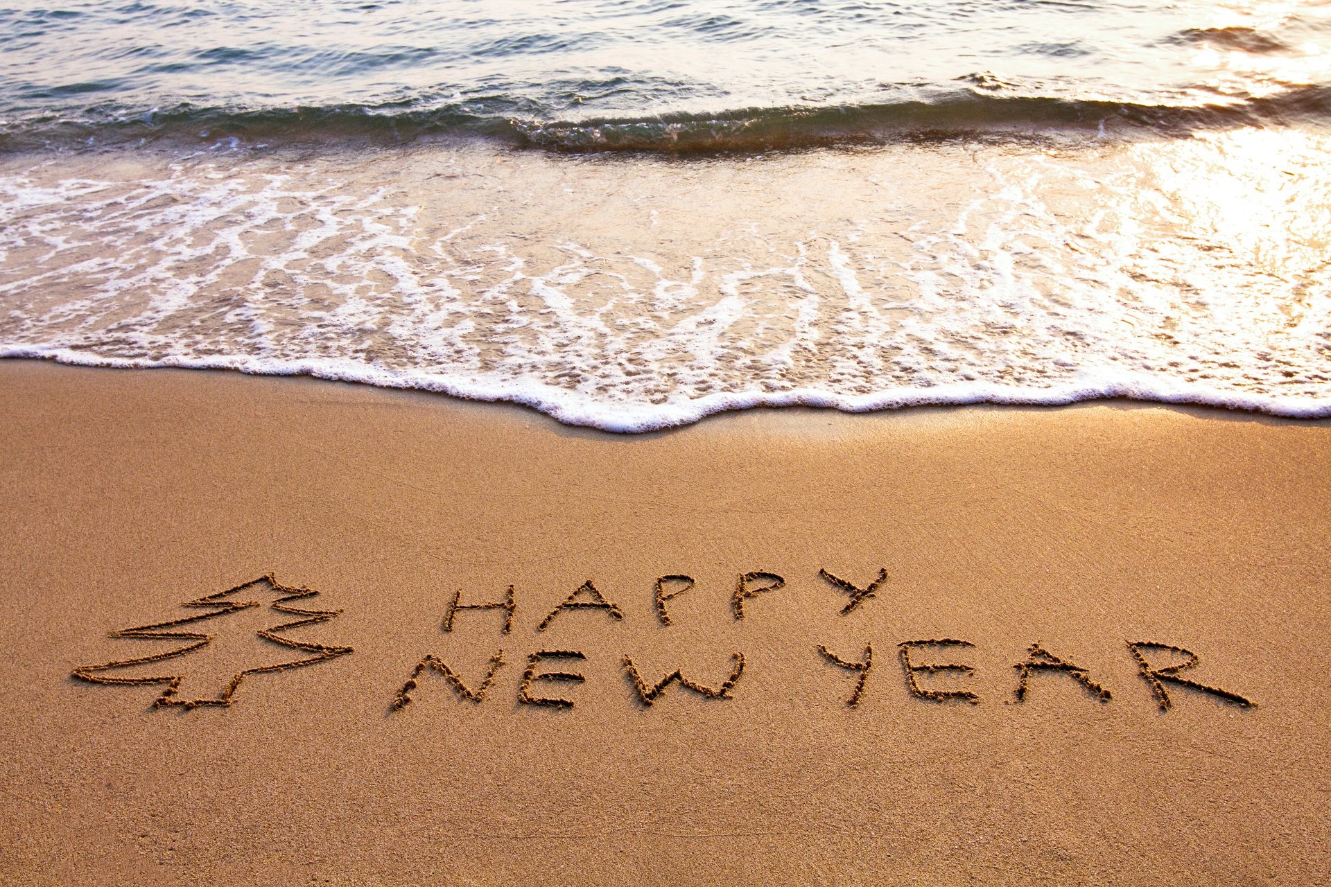 heureux nouvel an plage sable mer bonne année