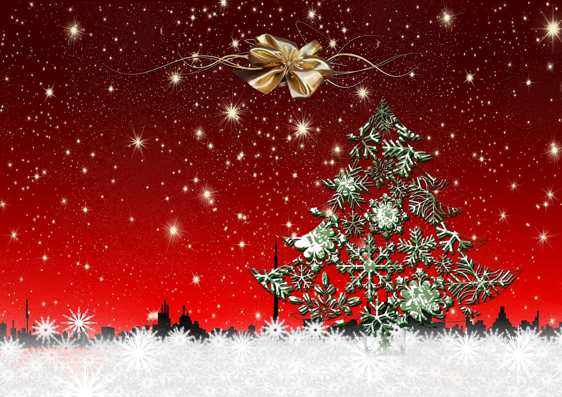 nouvel an arbre de noël décoration neige flocons de neige ville