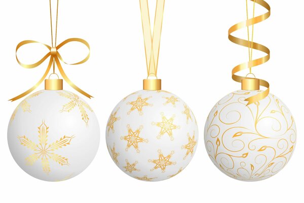 Boules de Noël avec des motifs dorés et des rubans