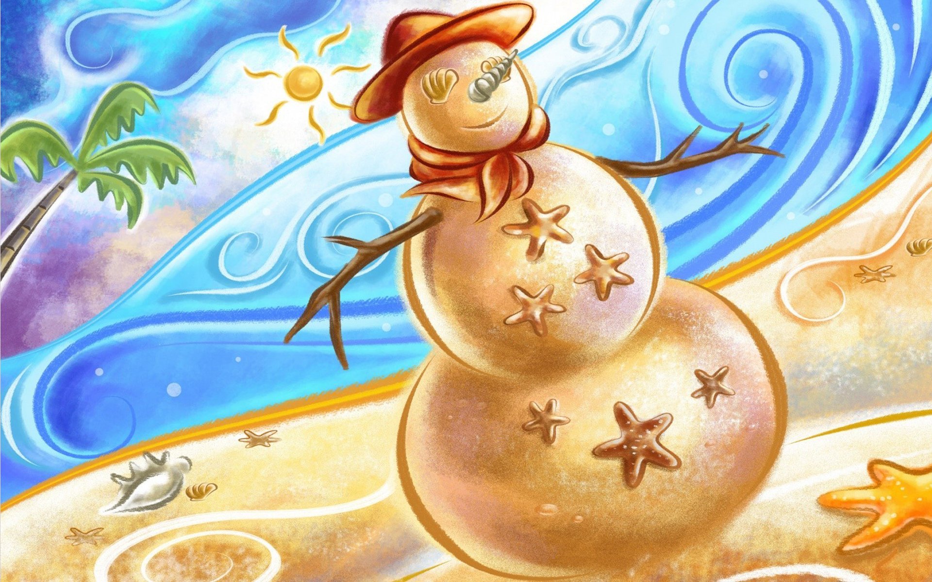 nouvel an bonhomme de neige bonhomme de neige de sable sable plage coquillages mer chaleur
