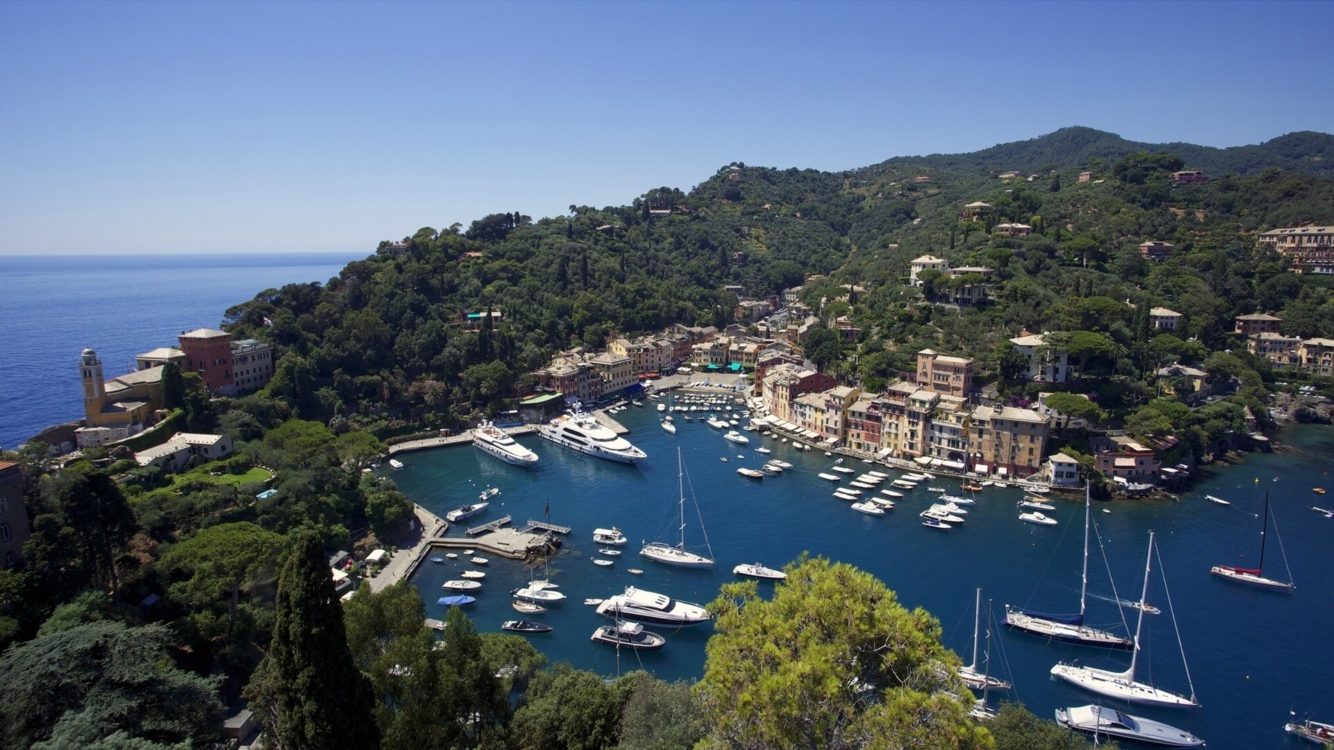 portofino ligurie italia mer ligure italie crique yachts panorama bateaux côte